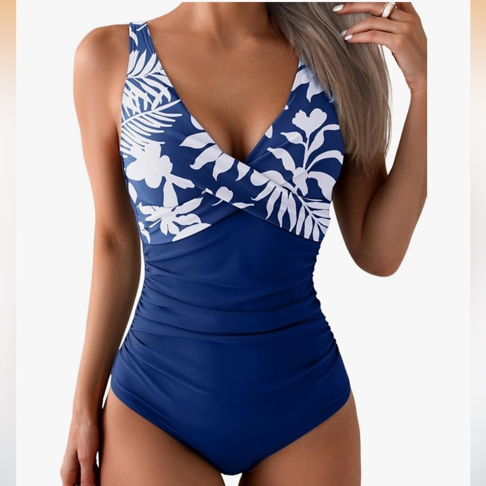 NWT One Piece Swimsuit Tummy Control Ruched Push Up Bathing Suit Slimming